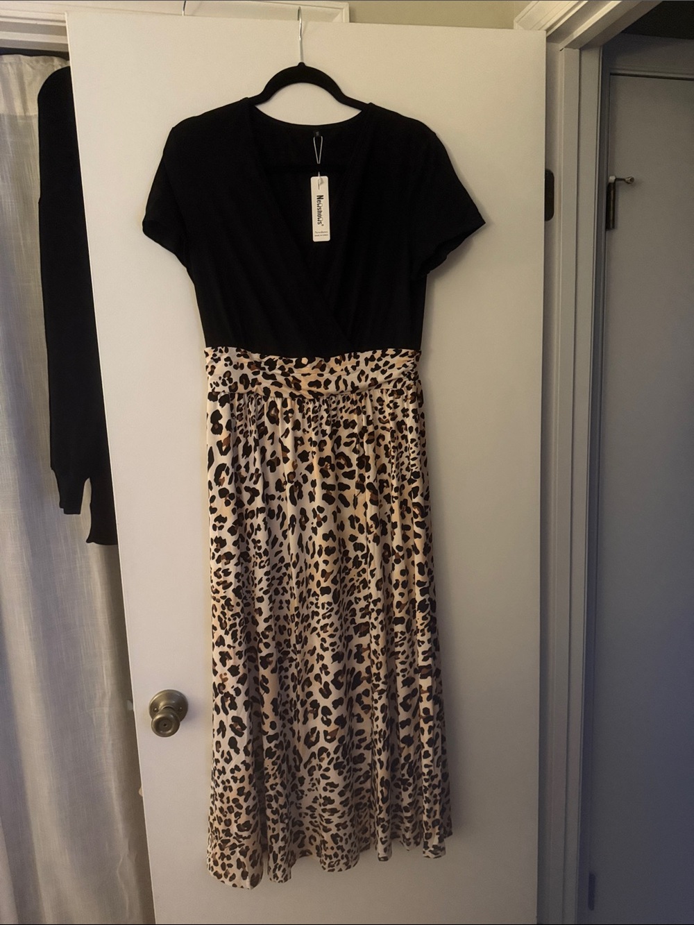 Black & Leopard Print Maxi Dress - Classic Wrap Bodice
